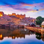 Amber,Fort,And,Maota,Lake,At,Sunset.,Jaipur,,Rajasthan,,India,